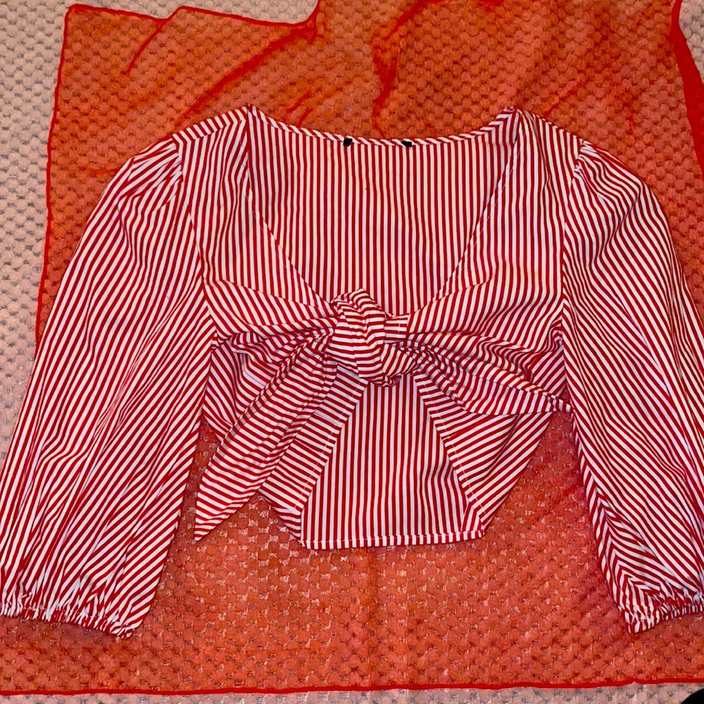 Striped crop tie top